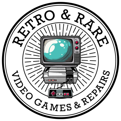 Retro & Rare Video Games & Repairs circular logo badge